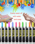 12 Pcs Glow in the Dark Face Body Paint, UV Black Light Glow Makeup Kit for Kids Adult, Non-Toxic Fluorescent Face Paints Crayons for Birthday Party Halloween Masquerade Makeup