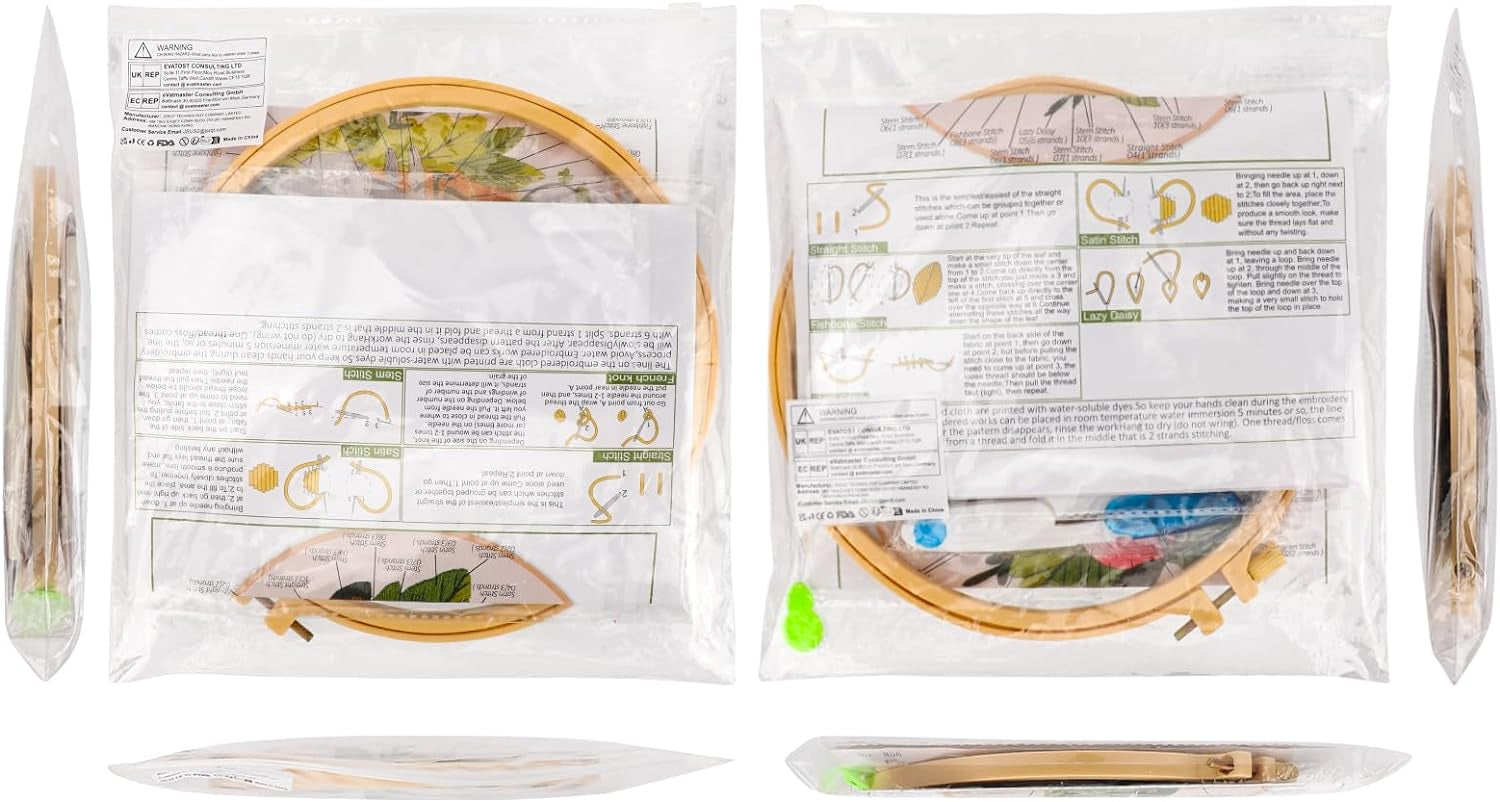 Punch Needle Embroidery Starter Kits,Rug Hooking Kit for Kids and Adults Beginners,Handcraft Punch Needle Kits with Embroidery Hoops,Flowers and Plants Pattern