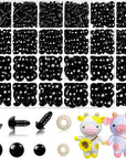 1200PCS Safety Eyes for Amigurumi, Stuffed Crochet Eyes with Washers 6Mm, 8Mm, 12Mm Plastic Crochet Safety Eyes Black Safety Eyes for Crochet Stuffed Animal Eyes for Craft Teddy Bear 6