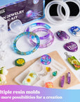 Crystal Epoxy Resin Jewelry Making Kit,Epoxy Starter Kit Casting Resin Molds Kit for Beginner Include 12 Pcs Silicone Molds,9.8Oz Resin,Resin Tools and Resin Supplies