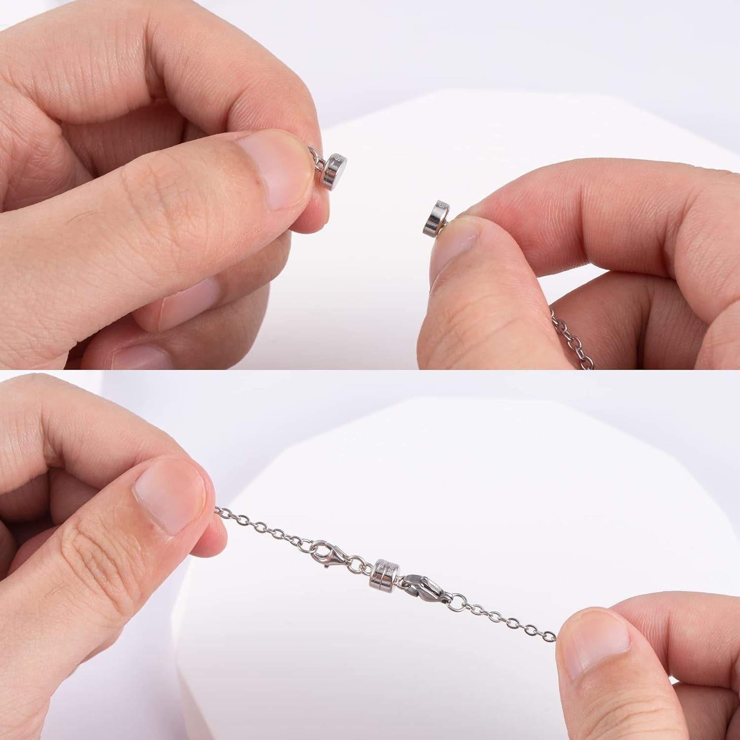 Magnetic Necklace Clasps and Closures, 2 Pcs 925 Sterling Silver Magnetic Clasps for Necklaces White Gold Plated Converter Closures Connector Clasps for Bracelet Anklet DIY Jewelry Making Supplies