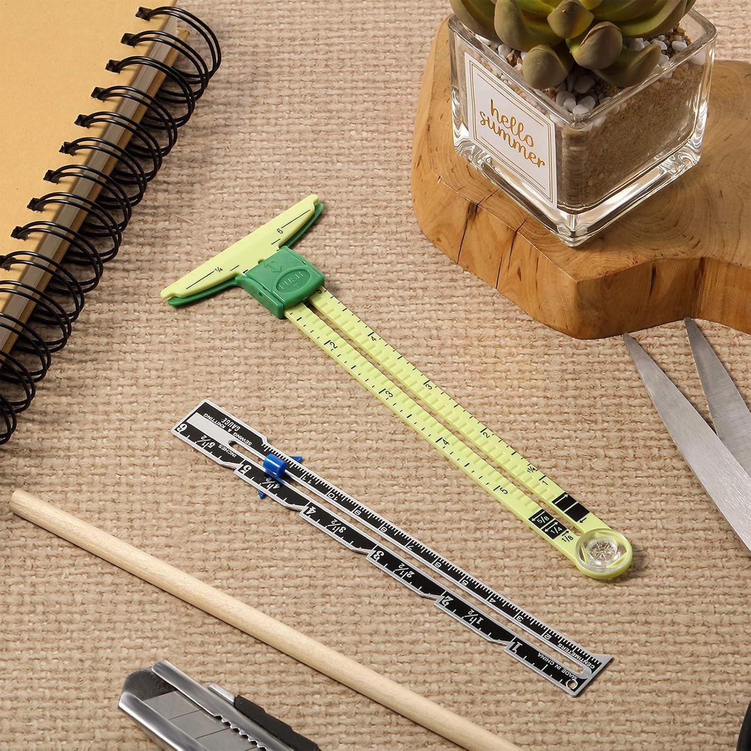 Sewing Gauge Sewing Measuring Tool, 5-In-1 Sliding Gauge Measuring Sewing Ruler Tool Fabric Quilting Ruler for Knitting Crafting Sewing Beginner Supplies (4 Pieces)