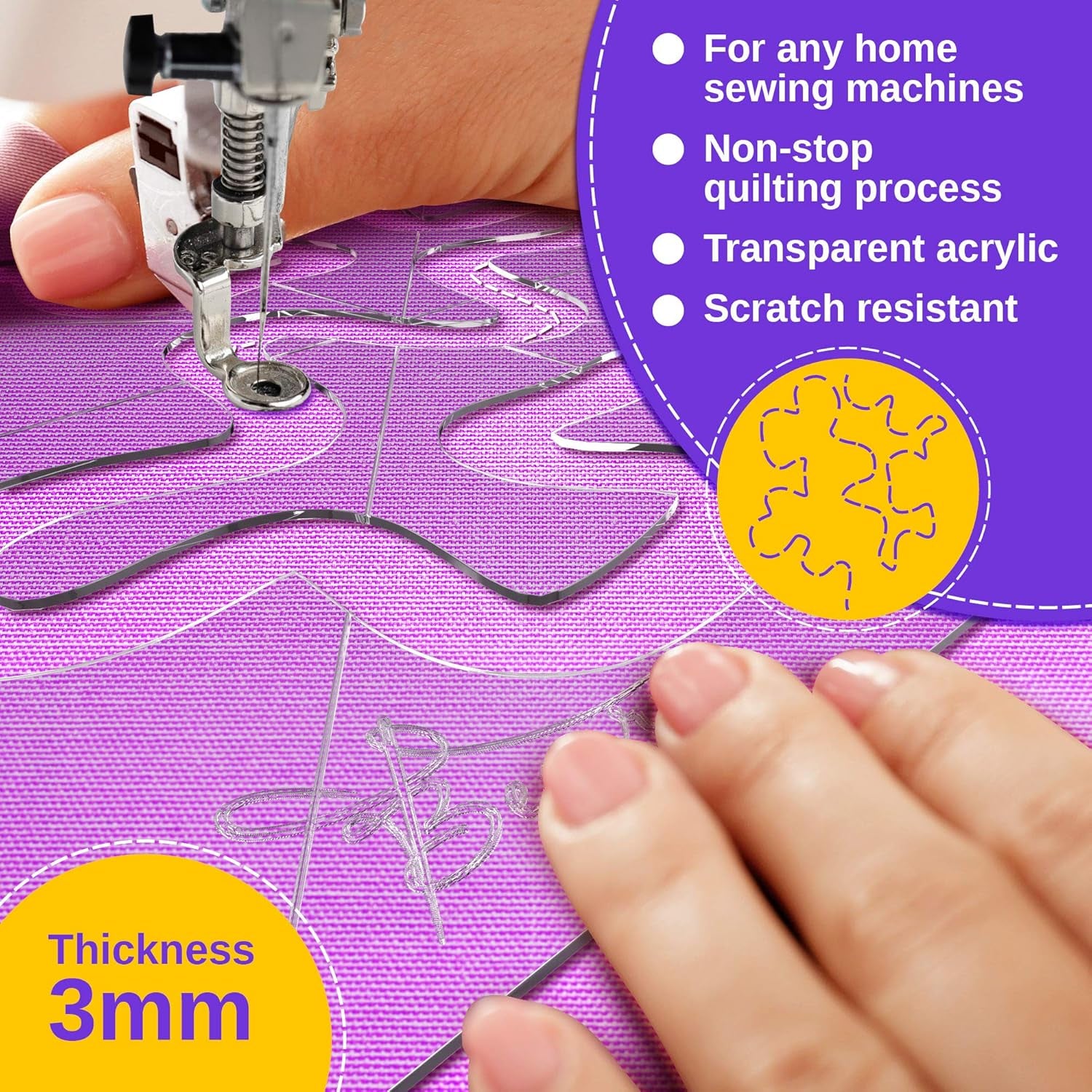 Meander Quilting Templates – Free-Motion Quilt Design – Acrylic Quilting Ruler Template for Industrial and Domestic Sewing Machines – Easy Free-Motion Quilting Learning