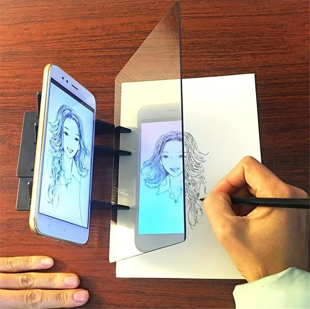 Ortable DIY Drawing Tracing Board Light Copy Pad Optical Image Reflection Projector Wireless Copy Board Shadow Mirror Tracer with Stand,For Artist, Sketching Beginner