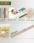 200 Pcs Natural Wooden Food Grade Craft Sticks - Ice Cream Stick - Popsicle - 4.5 Inch Length - Suit Crafting, Stirring, Paddle, Waxing, Small Ice Pop Stick for DIY Kids Popcicle -