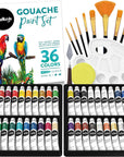 Gouache Paint Sets for Artists, Adults & Kids - 36 Gouche Tubes (0.4Oz, 12Ml), 10 Painting Brushes, Knife, Sponge & Palette - Guache Watercolor Paint in Classic, Pastel & Metallic Colors