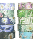 10 Rolls Spring Flowers Washi Tape Set Masking Decorative Tapes (Cold Tone)