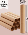 12 Pack Cardboard Tubes for Crafts, Brown Rolls for DIY Projects, Classroom (1.75 X 10 In)