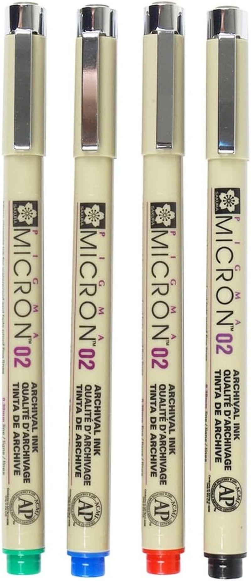 PIGMA MICRON, PACK of 4 ESSENTIAL COLORS, BLACK+RED+BLUE+GREEN, (02)