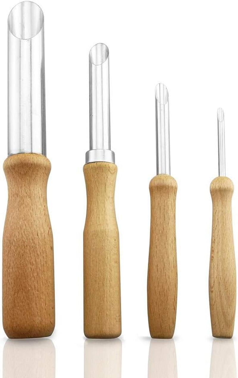 Pack of 4 Stainless Steel and Wood Circular Clay Hole Cutters for Pottery and Sculpture