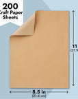 200 Pack Brown Craft Paper for DIY Projects, Classroom, Letter Size Kraft Paper Material Sheets, 130Gsm (8.5 X 11 In)