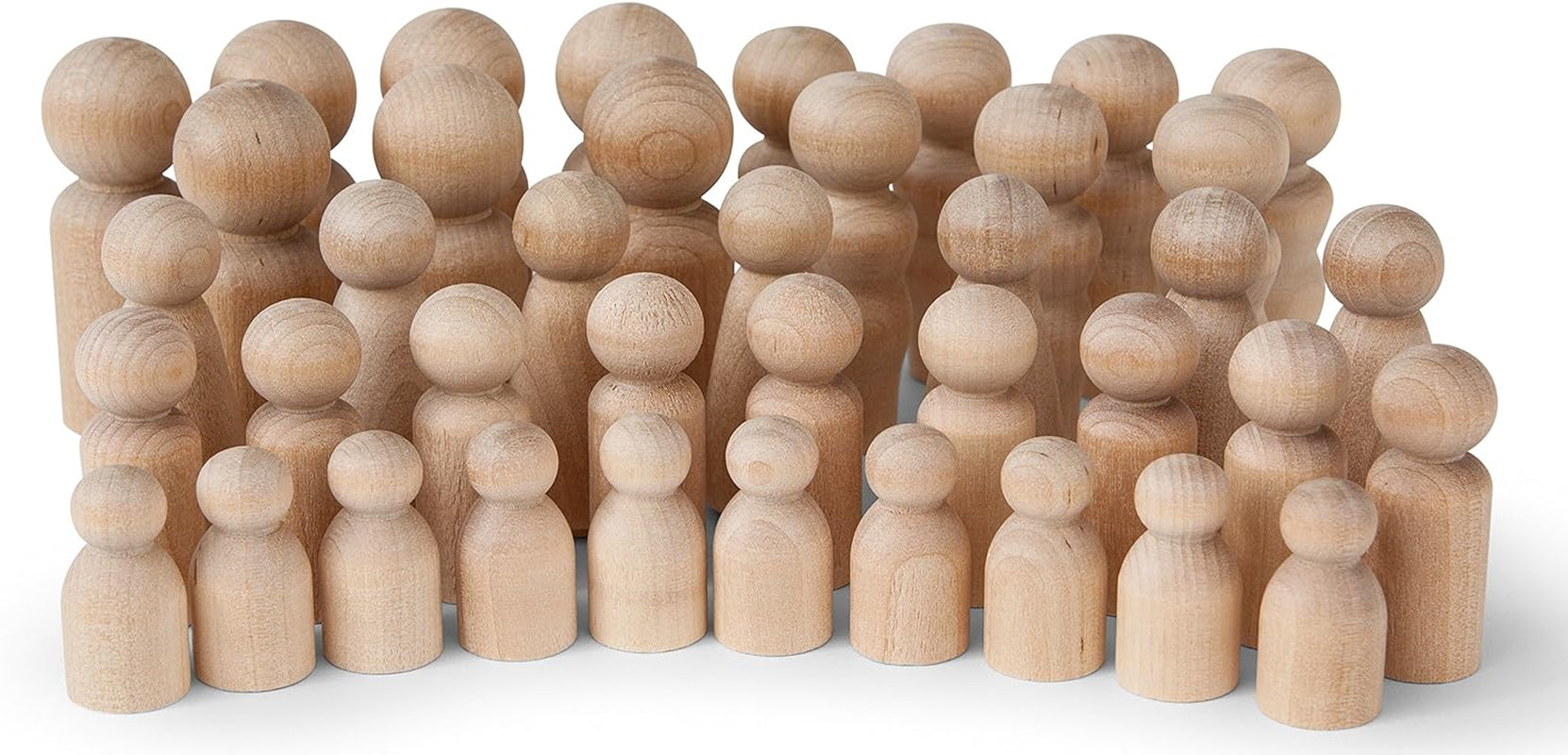 Natural Unfinished Wooden Peg Doll Bodies, Quality People Shapes, Great for Arts and Crafts, Birch and Maple Wood Turnings, Artist Set of 40 in 5 Different Shapes and Sizes