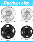 100 Sets Sew-On Snap Buttons Metal Snap Fastener Buttons Press Button for Sewing Clothing, Black and Silvery (8Mm,10Mm)