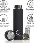 Thermos with Infuser - Stainless Steel Insulated Tea Infuser Tumbler for Loose Leaf Tea, Iced Coffee and Fruit-Infused Water - Leakproof Tea Tumbler with Infuser - 15Oz - Black