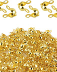 100 Pcs Crimp Bead Covers End Tips Open Bead Tips Knot Covers Ends Caps for Jewelry Making Clamshell Crimp Bead Tips Knot Covers Calotte Fold-Over Bead Covers for Bracelet DIY Metal Bead Cover (Gold)