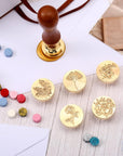 Wax Seal Stamp Set, Floral Stamps Botanical Sealing Stamper Kit, Wedding Postage Stamps, Wooden Handle with Brass Head for Wedding Greeting Cards Planner Journal Gift, 6 Pieces (Plant)