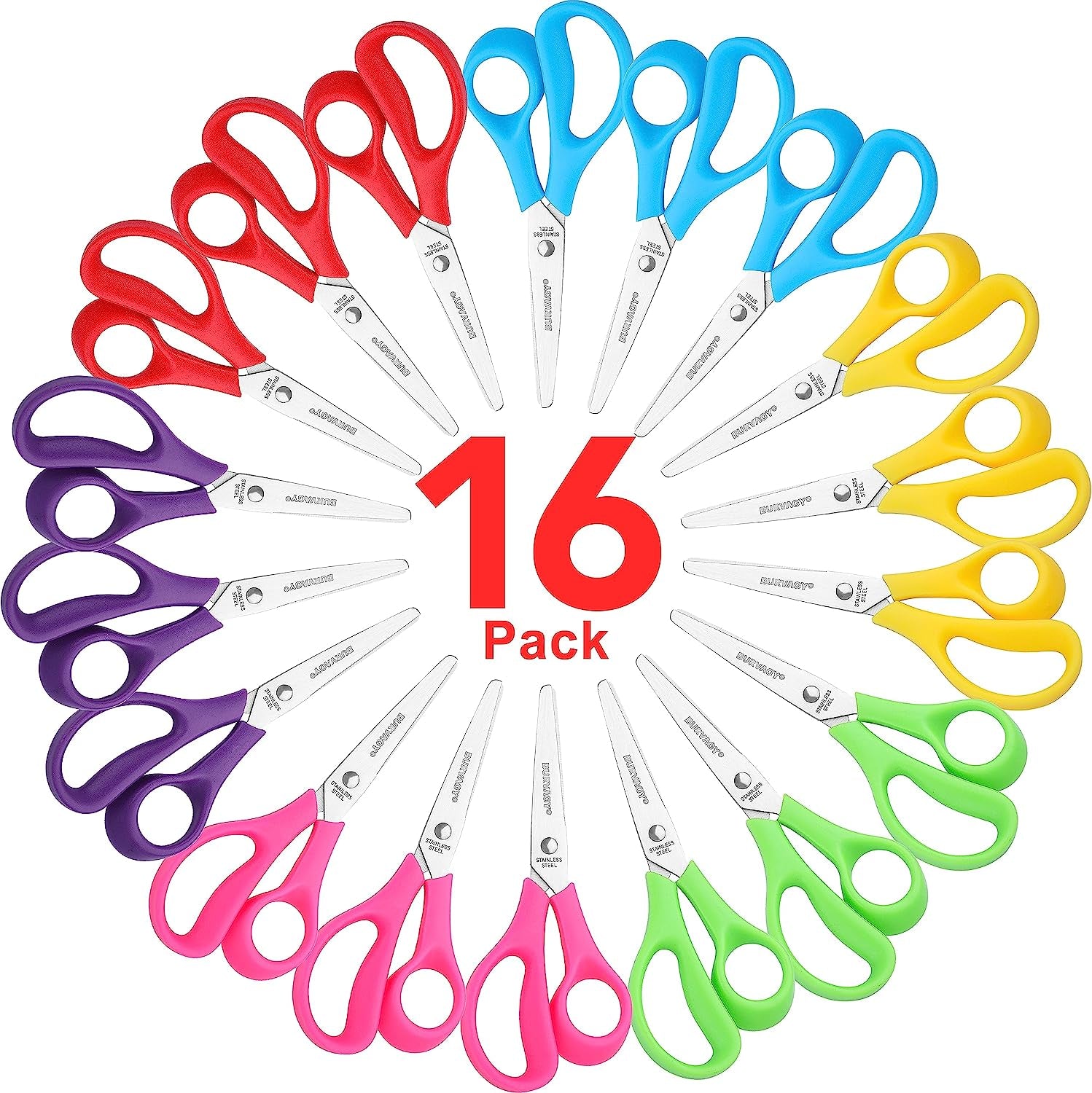 Scissors,  6" Multipurpose Scissors Bulk 16-Pack, Right/Left Handed Comfort-Grip Handles Ultra Sharp Blade Shears Sturdy Sharp Scissors for Office Home School Sewing Fabric Craft Supplies