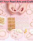 1290 Pieces Pearl Beads and Gold Spacer Beads for Bracelets Making, Assorted Gold Beads, Pearls for Bracelet Jewelry Making Kit