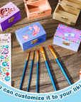 15 Pcs Small Wooden Boxes with Hinged Lids 3.5 X 2.2 X 1.9 Inch Unfinished Wooden Treasure Chest Box 10 Pcs Paint Brushes with 2 Sheets Craft Gems Self Adhesive Rhinestones Stickers