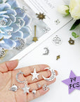 Celestial Mixed Sun Moon Star Charms, Wholesale Bulk Lots Antique Alloy Charms Pendants DIY for Necklace Bracelet Jewelry Making and Crafting, 100G(74Pcs)