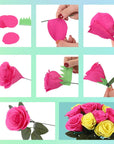 65Pcs Crepe Paper Flower DIY Kits, 14 Rolls Rainbow Colors Crepe Paper Rolls 8Ft Long 10 Inch Wide, 50 Pcs Green Floral Iron Wire and 1 Roll Green Tape for Birthday Party Wedding Festival Ornament