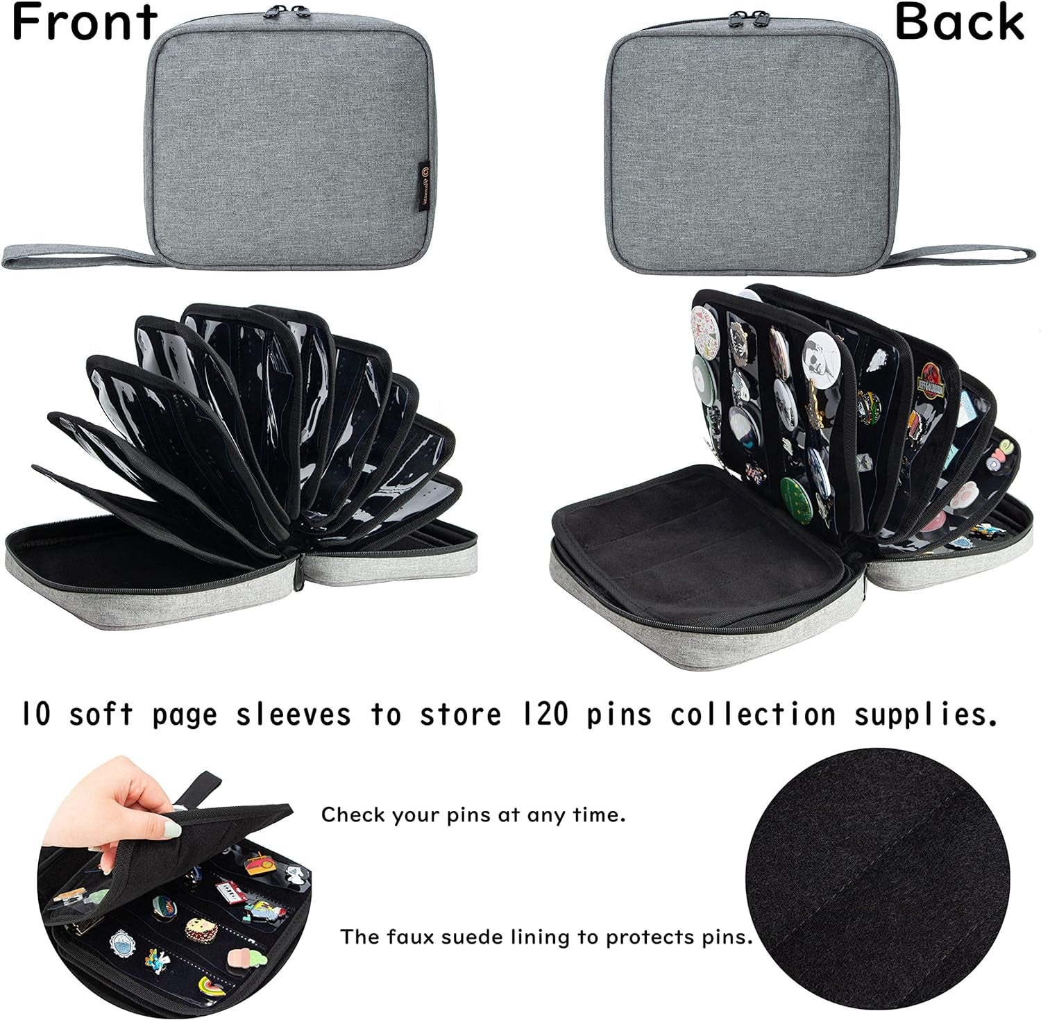 Portable Travel Brooch Pin Carrying Case for Enamel Pin, Lapel Pin, Pins Storage Organizer Case, Pin Collections Display Bag with 10 Pages, Hold up to 160 Pins.