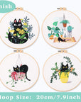 4 Pcs of Embroidery Starter Kit with Patterns and Instructions, DIY Adult Beginner Cross Stitch Kits, Including 2 Plastic Embroidery Rings, 1 Pair of Scissors, Colored Threads and Needles