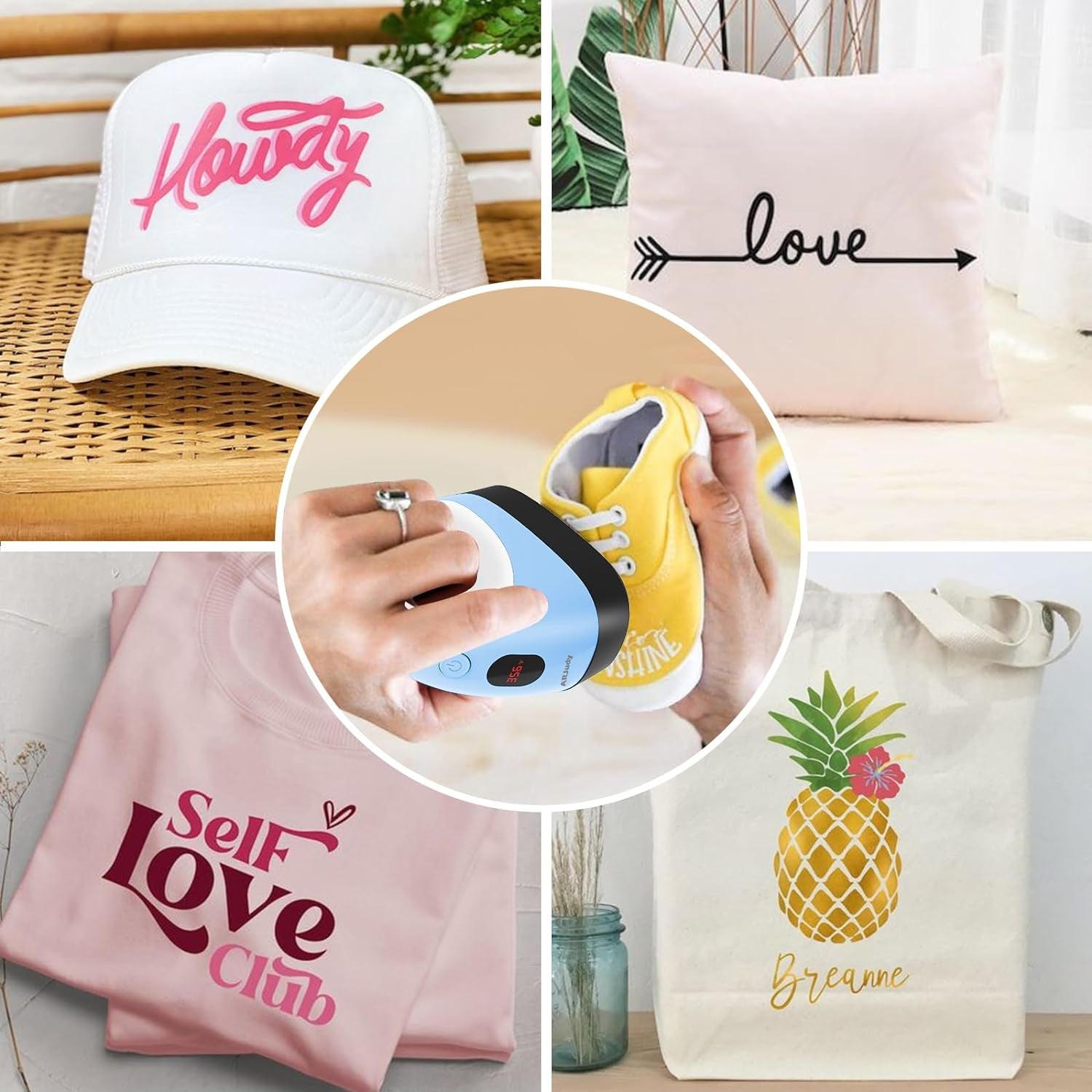 Mini Heat Press Machine, Mini Heat Transfer Iron Press, 3 Heat Settings & Visible Temp, Portable Heat Press Easy for Crafts, T-Shirt, Hats, Shoes, Bags, Cap and Small Vinyl Projects (Blue)