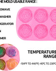 Silicone Mold for Handmade Soap Cake Jelly Pudding Chocolate 6 Cavity Rose Flower Design, Set of 2 Pink