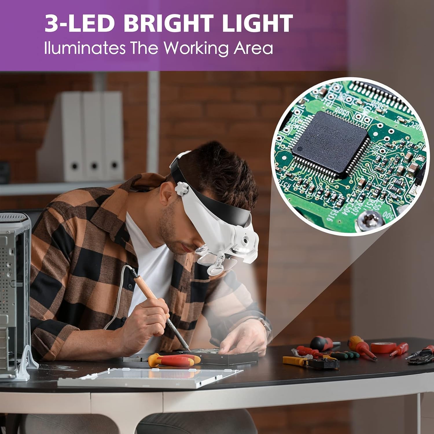 Magnifying Glass with Light Hands Free - 1X to 14X Magnifying Glasses with Light for Close Work, Jewelers Magnifying Glass Magnifying Headset with 6 Lenses for Hobby, Reading, Crafts