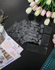4 Sheets Sentiments Rubber Clear Stamps Set Clear Stamps for Card Making and 3 Pcs Acrylic Stamp Block Tools with Grid Lines Happy Rubber Birthday Stamps Craft Supplies for Diy Scrapbooking Journaling
