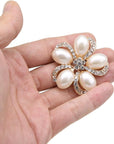Lot 9Pcs Rose Gold-Tone Rhinestone Brooches, Big Pearl Crystal Wedding Bouquet Kit Set