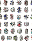 30Pcs Assorted Antique Silver Rhinestone European Lampwork Charms Beads Large Hole Spacer Beads Charms Supplies for Bracelet Necklace Jewelry Making