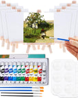 Mini Canvas and Easel,  47 Pieces Mini Canvas Painting Set Includes 4X4 Inches Primed Canvas, Mini Easel, Acrylic Paint, Paintbrushes and Palette for Kids Artists Art Party