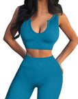 Women'S Yoga Workout Outfits 2 Piece High Waisted Leggings with Sports Bra Gym Clothes Sets Light Blue S