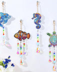 Diamond Art Suncatchers Kit for Kids Gifts - 4 Pcs Double Sided Wind Chime, Crystal Rhinestone Dotz Painting, Sea Animal Style Hanging Ornament for Home Window Beginners Craft DIY Supplies