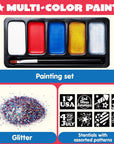 5 Colors Patriotic Face Paint Kit with Glitter and 16 Pcs Stencils Sticker for Kids, 4Th of July Face Paint Red White Blue Face Paint for Independence Day, Memorial Day Party, Veterans Day