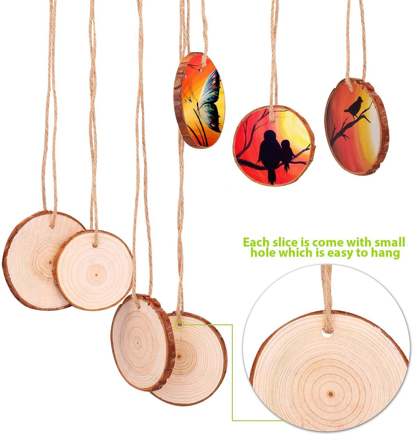 Natural Wood Slices 25 Pcs 3.1-3.5 Inches Craft Wood Kit Unfinished Predrilled with Hole Wooden Circles Tree Slices for Arts and Crafts Christmas Ornaments DIY Crafts