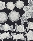 12 Pieces Flower Lace Embroidered Applique 3D Floral Sew on Patches for Clothes Repairing Decorating Wedding Dress DIY Sewing Craft (White)