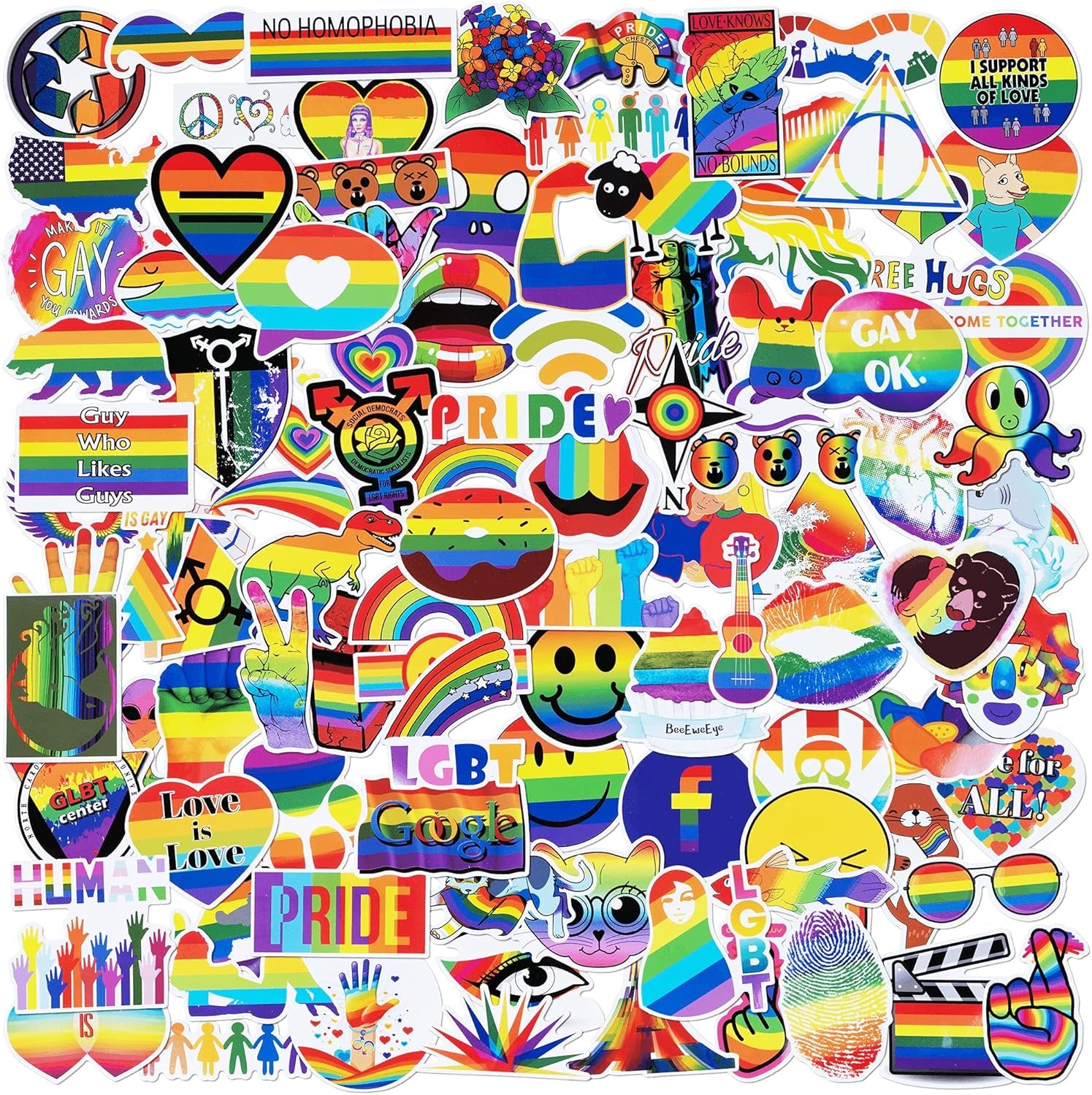 Pride Stickers, 100-Piece LGBTQ Rainbow Stickers, Vinyl LGBT Gay Pride Stickers for Laptops, Water Bottles, Luggage, Scrapbooking