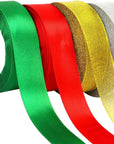 4 Rolls 100 Yards Christmas Ribbons 1Inch Wide Holiday Satin Ribbons Fabric for Gift Wrapping and DIY Craft, Red & Green & Gold &White