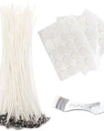 8 Inch Candle Wick with Candle Wick Stickers and Candle Wick Centering Device,60 Pcs for Candle Making