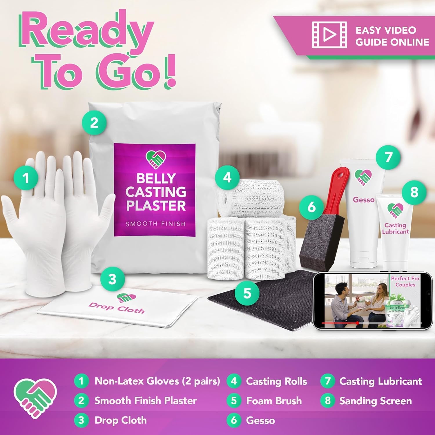 Luna Bean Belly Casting Kit Pregnancy, Deluxe Belly Cast with Smooth Finish - Gift for Expecting Mom, Baby Nursery Decor, Mothers Day Keepsake, Mom to Be Gift, Pregnant Mom Gifts