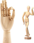 2-Pack 8" Artists Wooden Drawing Figure Mannequin Human People Dolls Figure Manikin Supplies Stop Motion Figure Kit Drawing Tools 12" Wooden Manican Fingers Left Hand for Drawing,Painting,Sketching