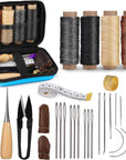 Leather Sewing Kit, Leather Stitching Kit, Leather Working Kit with Leather Needles, Sewing Awl, Waxed Thread, Leather Upholstery Repair Kit, Sewing Tools for Hand Stitching DIY Leather Craft