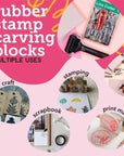 Rubber Stamp Kit (5-Pack). Linoleum Block Kit with Cutting Blades Tools (6Pcs). Block Printing Kit (6In X 4In X ¼ In) Light Pink Color. Best Carving DIY Stamp Making Kit for Printmaking