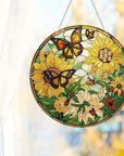 5D Sunflower Butterfly Diamond Painting Kits for Adults Hanging Sign Wall Art Sign Diamond Art Suncatcher Hanging Ornament Home Garden Wall Door Hanging Painting Kits, Yellow