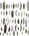40Pcs Mixed Antique Bronze/Antique Silver Feather Charms Pendants Jewelry Making Accessories DIY