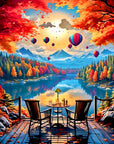 Landscape Diamond Painting Kits for Adults, DIY Hot Air Balloon Forest Diamond Art for Beginners Kits, Landscape Diamond Art Kit, round Full Diamond Gem Art Crafts Homedecor12X16 Inch