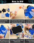 12 Sets 2024 Graduation Candy Lei Making Kit Candy Lei Tubing Include Mesh Poly Tubing 197 Yard Gift Ribbon Grad Petal Clip Mini Chalkboards Grad Cap Card for Crafts Graduation Party Gift, Blue